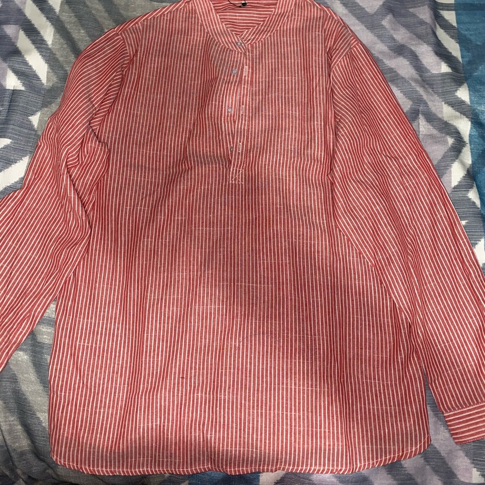 Stripped Half Button Long Sleeve Shirt